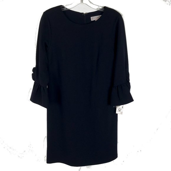 Nanette Lepore Dresses & Skirts - NWT Women Size 4 or 8 Nanette Lepore Navy Ruffle Accent Bell Sleeve Sheath Dress